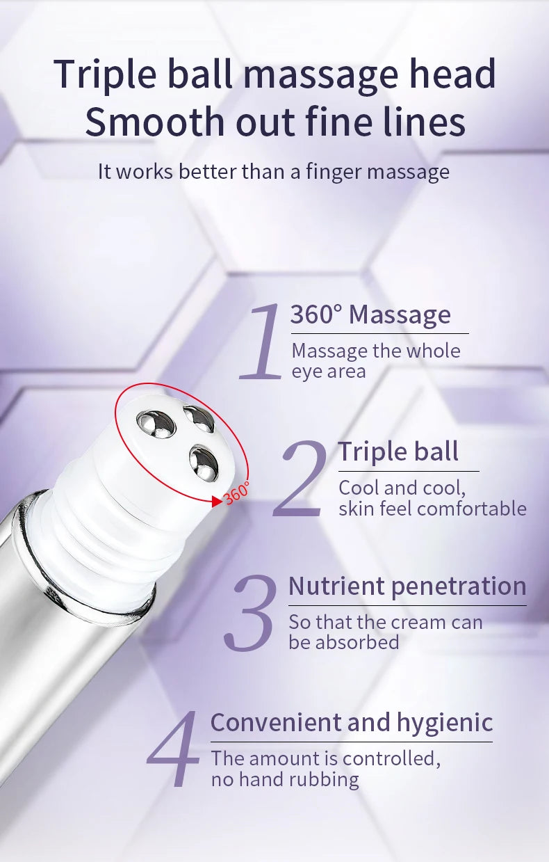 Anti Wrinkle Eye Cream Roller Massager Pro reduces dark circles, hydrates deeply, smooths fine lines, and refreshes tired eyes for a youthful look