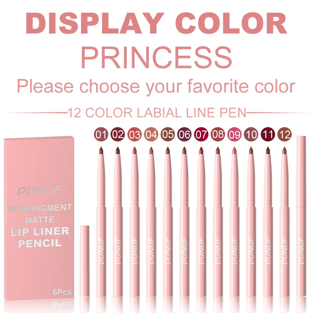 6pcs Waterproof Lip Liner Set Long Lasting
