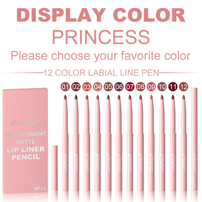 6pcs Waterproof Lip Liner Set Long Lasting