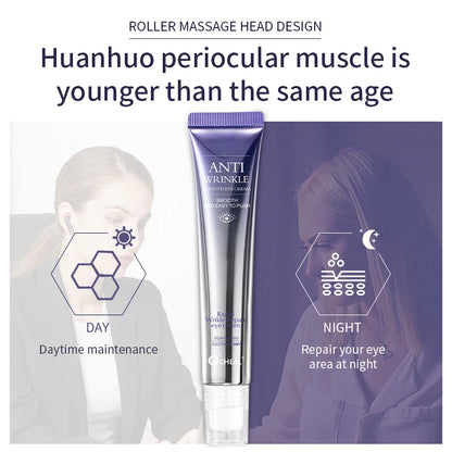 Anti Wrinkle Eye Cream Roller Massager Pro reduces dark circles, hydrates deeply, smooths fine lines, and refreshes tired eyes for a youthful look