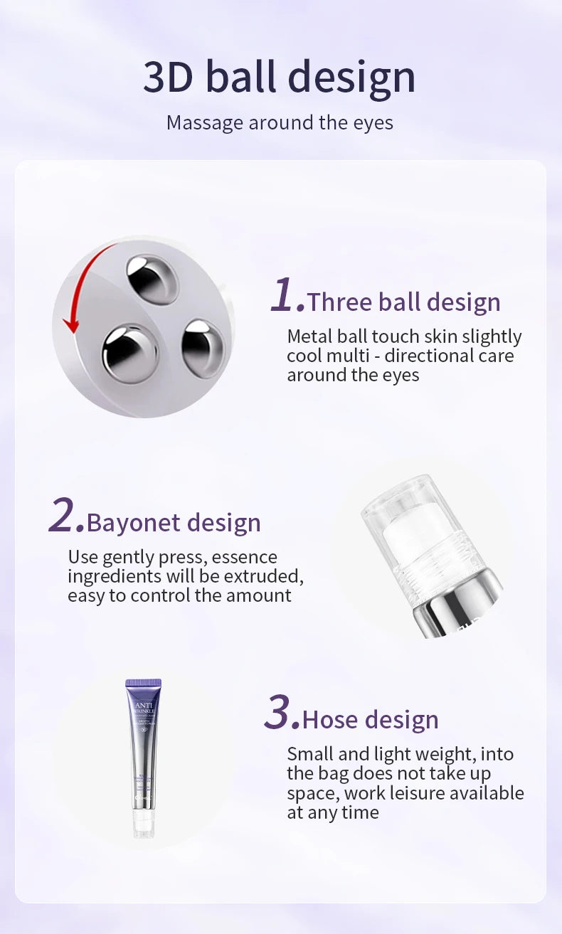 Anti Wrinkle Eye Cream Roller Massager Pro reduces dark circles, hydrates deeply, smooths fine lines, and refreshes tired eyes for a youthful look