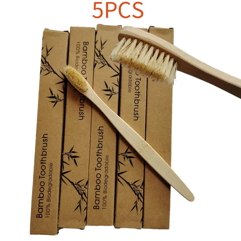 Eco Bamboo Toothbrush Set 5pcs Natural
