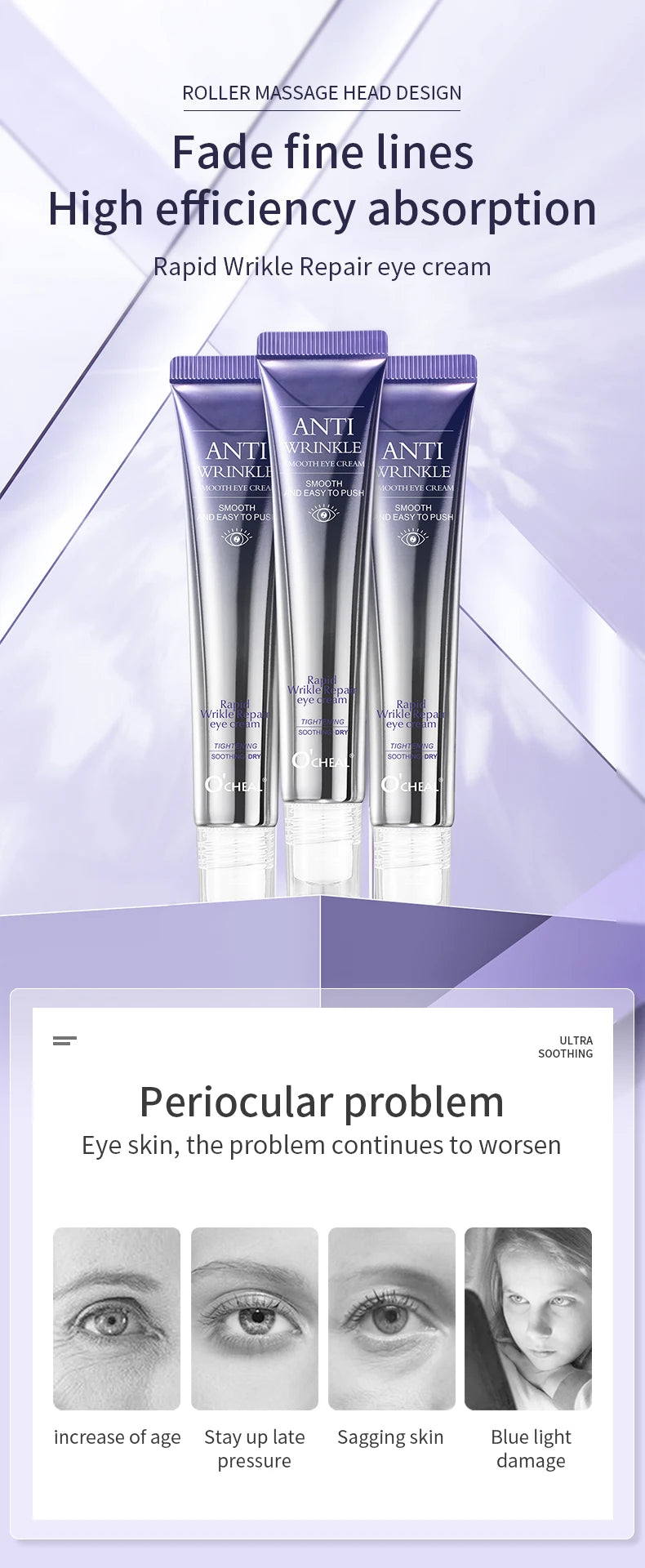 Anti Wrinkle Eye Cream Roller Massager Pro reduces dark circles, hydrates deeply, smooths fine lines, and refreshes tired eyes for a youthful look