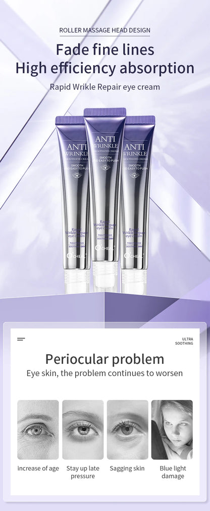 Anti Wrinkle Eye Cream Roller Massager Pro reduces dark circles, hydrates deeply, smooths fine lines, and refreshes tired eyes for a youthful look