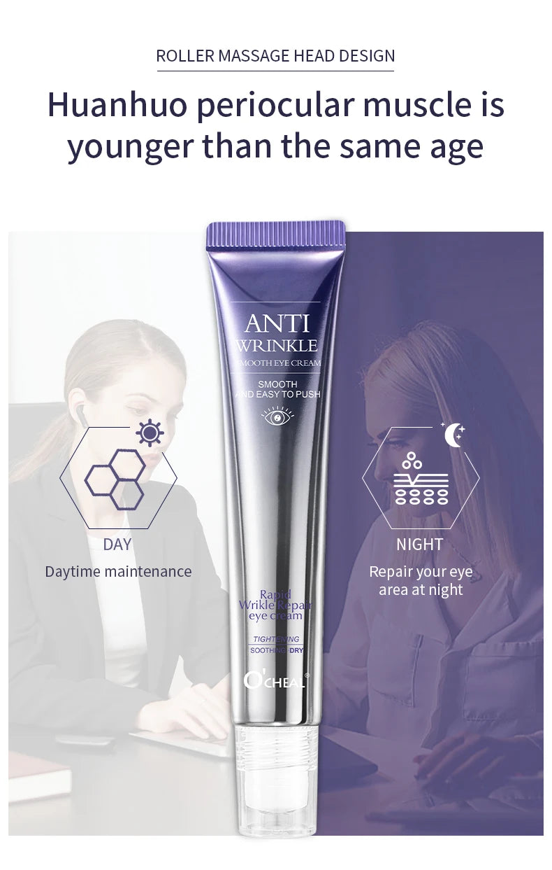 Anti Wrinkle Eye Cream Roller Massager Pro reduces dark circles, hydrates deeply, smooths fine lines, and refreshes tired eyes for a youthful look