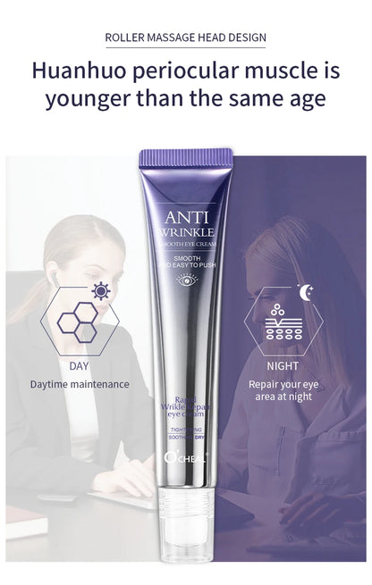 Anti Wrinkle Eye Cream Roller Massager Pro reduces dark circles, hydrates deeply, smooths fine lines, and refreshes tired eyes for a youthful look