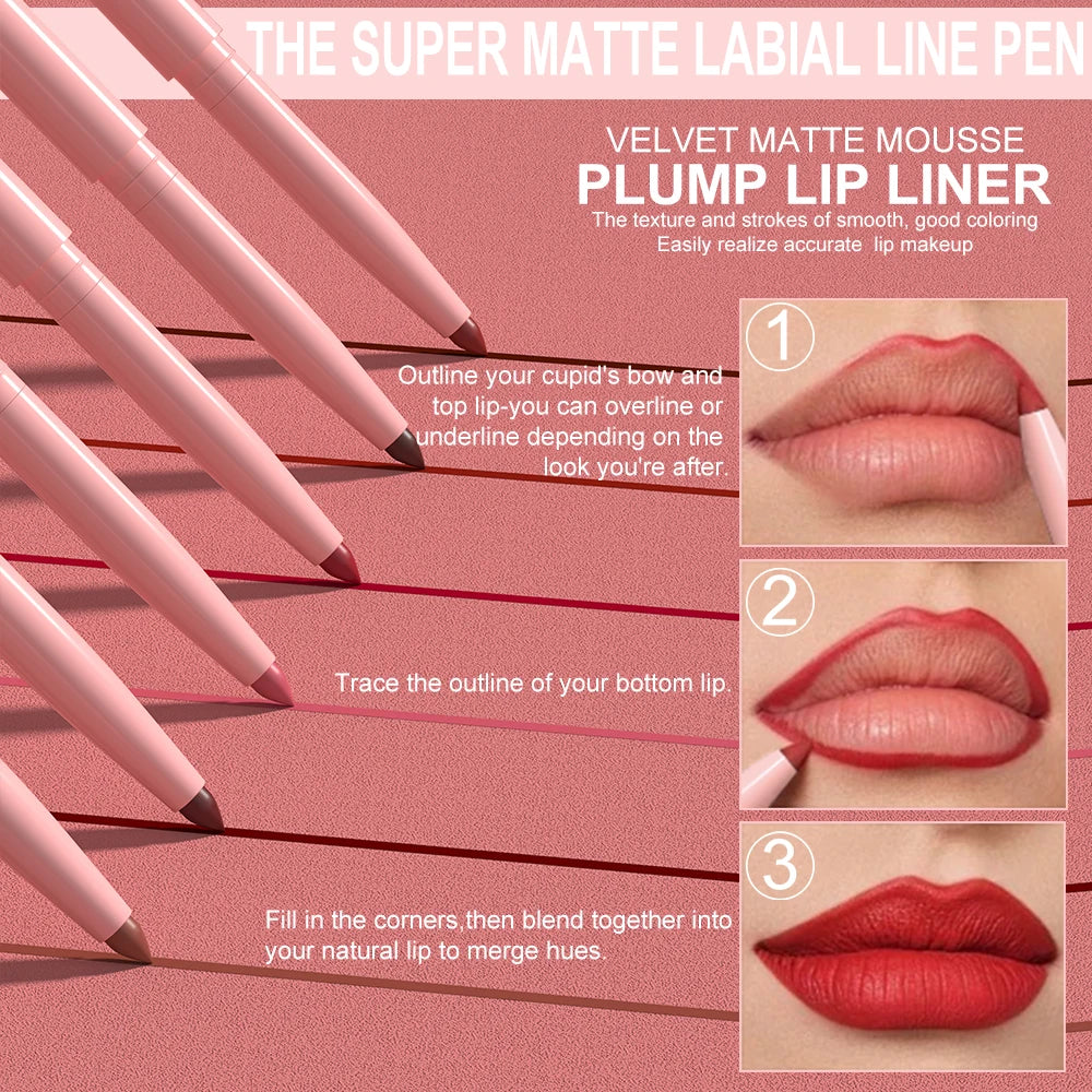 6pcs Waterproof Lip Liner Set Long Lasting