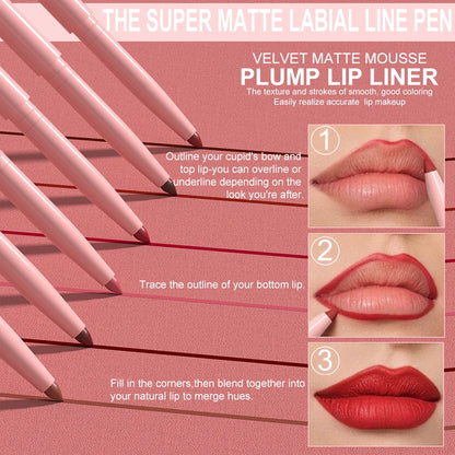 6pcs Waterproof Lip Liner Set Long Lasting